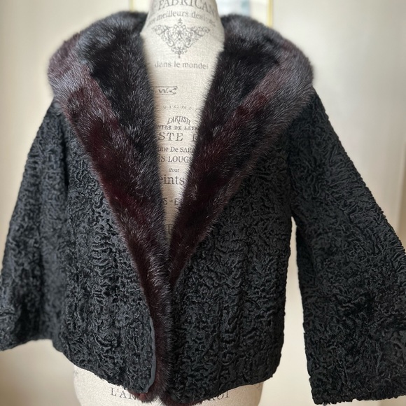 PERSIAN LAMB, MINK FUR COLLAR JACKET - Picture 2 of 16